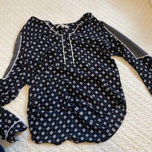 LOFT Blue Split Neck Long Sleeve Boho Blouse Size XS Women’s Top